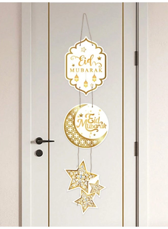 1 قطعة ديكور معلق على الباب بتصميم هلال ونجمة باللونين الأسود والذهبي لرمضان، زينة ورقية معلقة للعيد، ديكور العيد، مستلزمات حفلة العيد الإسلامية، ديكور منزلي - Image 5